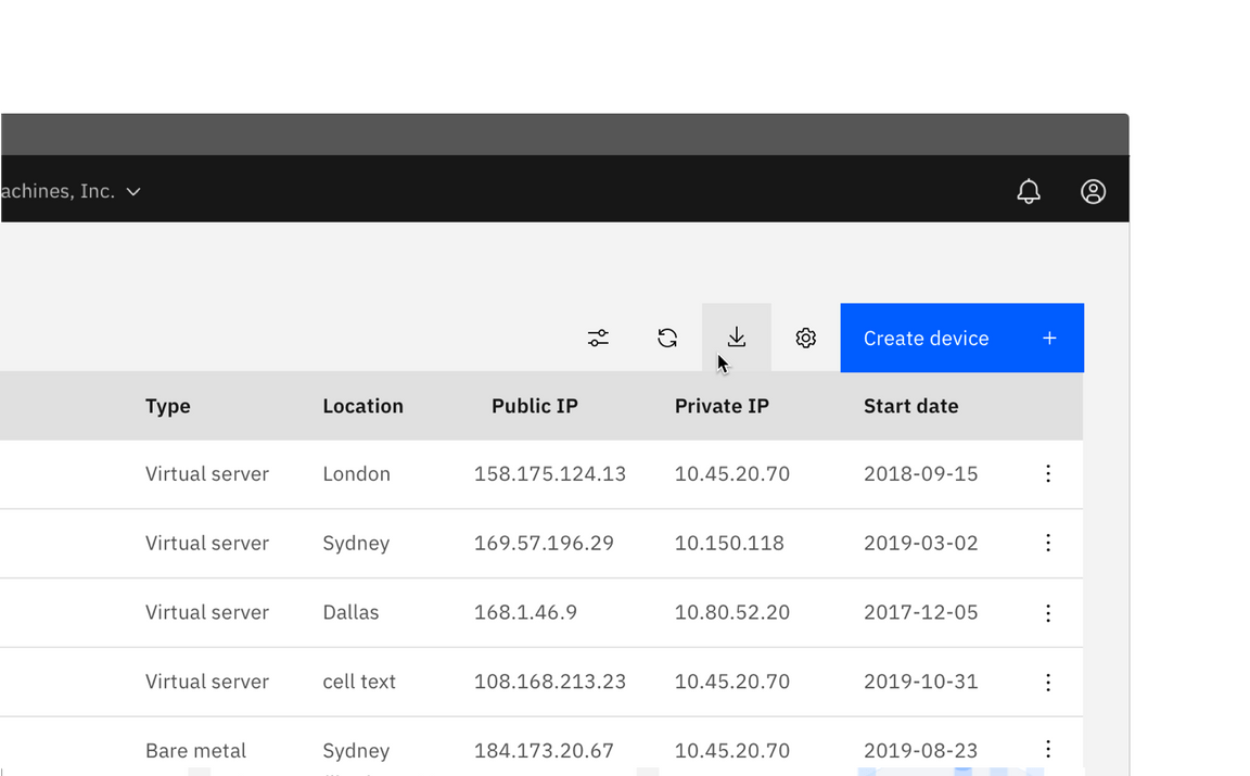 An example of an icon only ghost button in a data table.